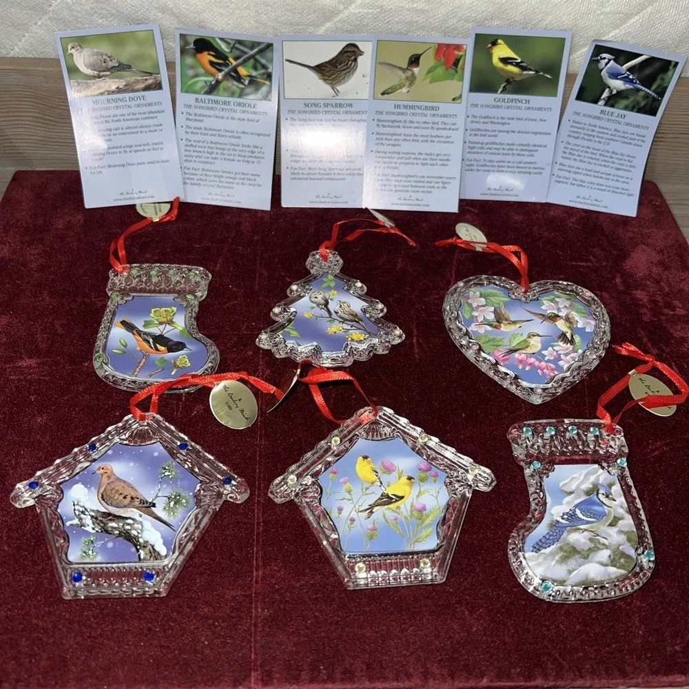 Collection of 6 Danbury Mint‎ Song Bird Crystal Christmas Ornaments
